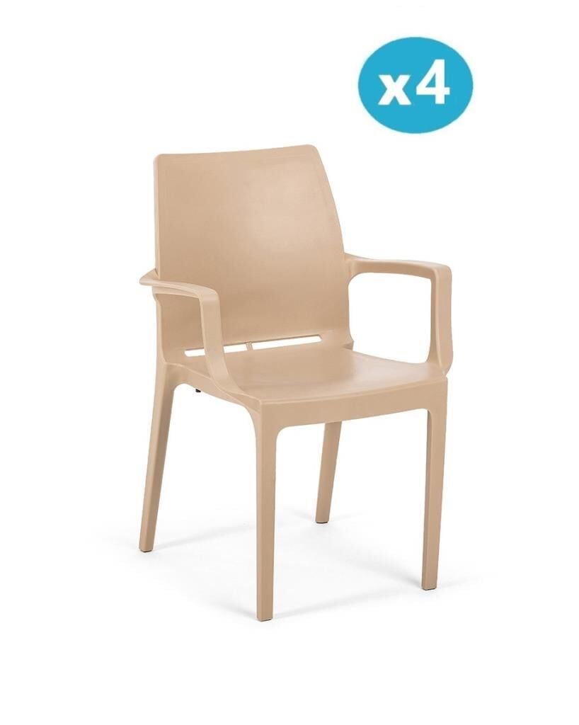 Omnipazar SY-2502 Plastik Eve Bahçe Koltuk Sandalye 4'lü Set Bej