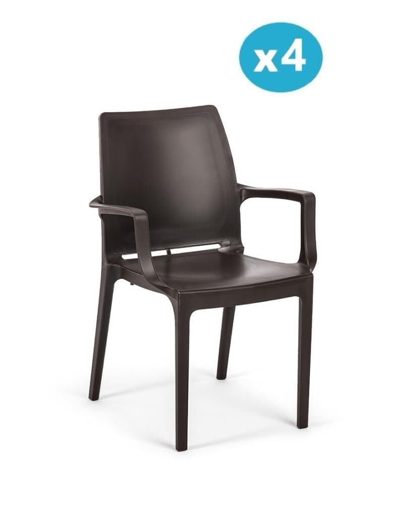 Omnipazar SY-2502 Plastik Eve Bahçe Koltuk Sandalye 4'lü Set Kahverengi