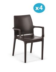 Omnipazar SY-2502 Plastik Eve Bahçe Koltuk Sandalye 4'lü Set Kahverengi