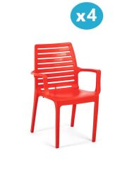 Omnipazar SY-2503 Plastik Adam Bahçe Koltuk Sandalye 4'lü Set Kırmızı