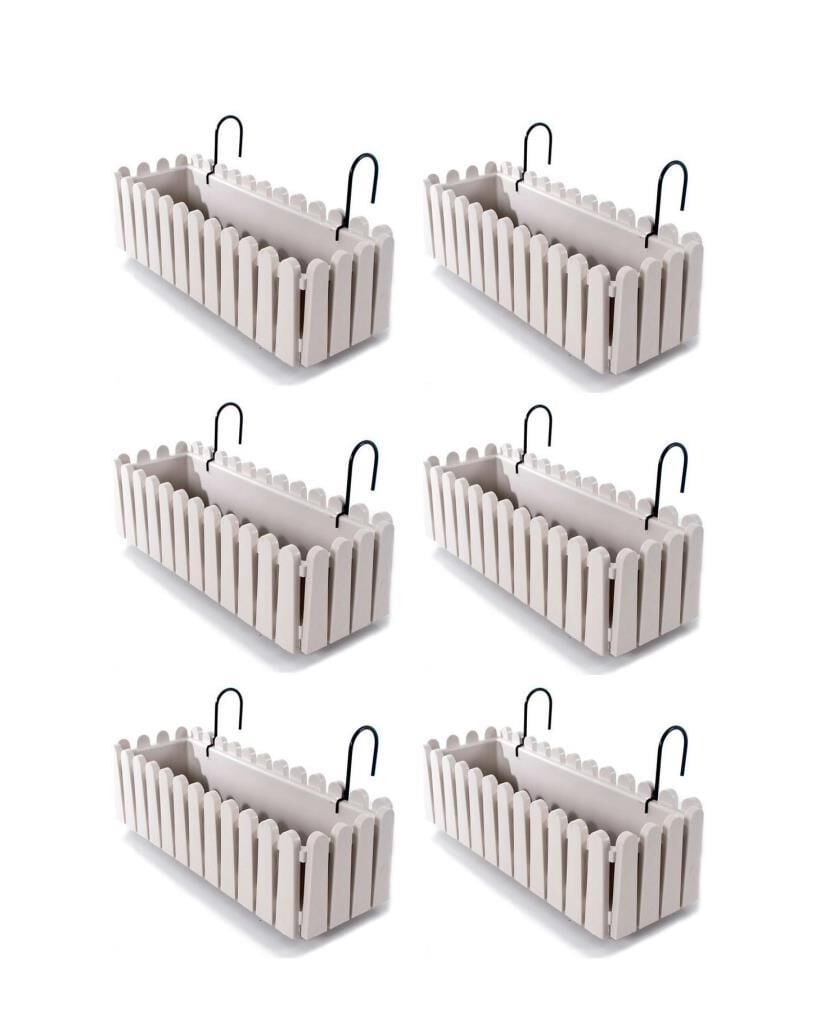 Omnipazar SO-İB02 Askılı Balkon Saksı Takımı 9 lt Kirli Beyaz 6 Adet