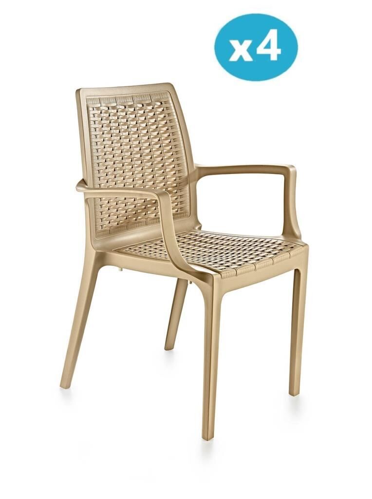Omnipazar SY-2524 Örgü Desenli Rattan Bahçe Koltuk Sandalye 4'lü Set