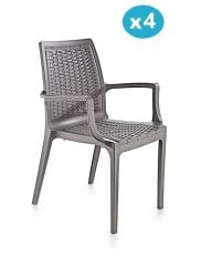 Omnipazar SY-2524 Örgü Desenli Rattan Bahçe Koltuk Sandalye 4'lü Set Beyaz