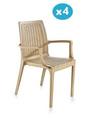 Omnipazar SY-2524 Örgü Desenli Rattan Bahçe Koltuk Sandalye 4'lü Set Bej
