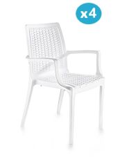 Omnipazar SY-2524 Örgü Desenli Rattan Bahçe Koltuk Sandalye 4'lü Set Beyaz