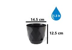 Omnipazar KRS-452 Yakamoz Tabaklı Plastik Saksı Takımı 1.3 Litre No 2 Antrasit (116)