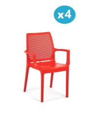 Omnipazar SY-2504 Plastik İcon Bahçe Koltuk Sandalye 4'lü Set Kırmızı