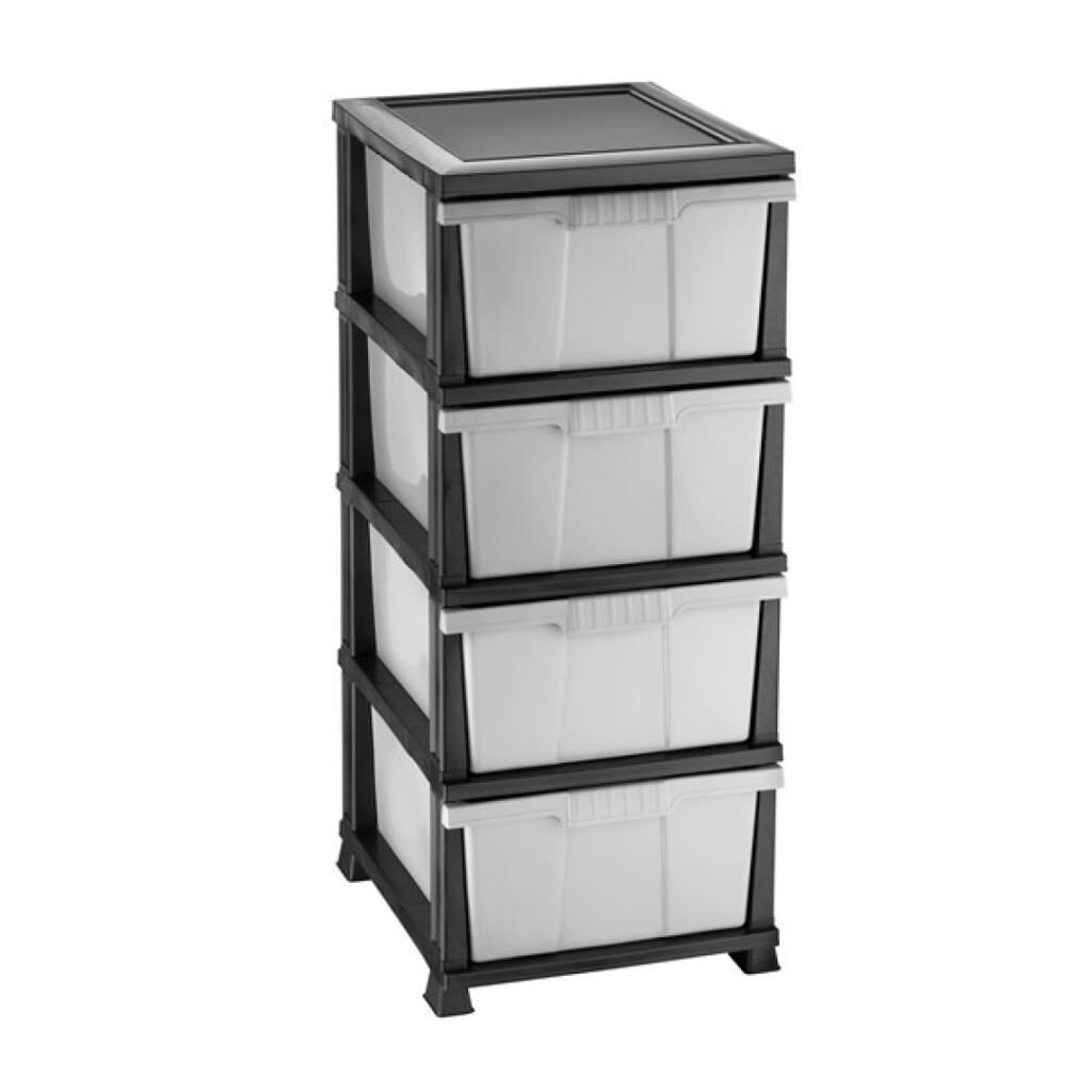 Omnipazar ELF-300 Düz Plastik Mutfak Komidin Sebzelik 4 Katlı Siyah - Gri