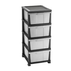 Omnipazar ELF-300 Düz Plastik Mutfak Komidin Sebzelik 4 Katlı Siyah - Gri