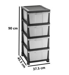 Omnipazar ELF-300 Düz Plastik Mutfak Komidin Sebzelik 4 Katlı Siyah - Gri