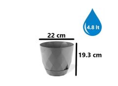 Omnipazar KRS-454 Yakamoz Tabaklı Plastik Saksı Takımı 4.8 Litre No 4 Gri