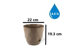 Omnipazar KRS-454 Yakamoz Tabaklı Plastik Saksı Takımı 4.8 Litre No 4 Kahverengi