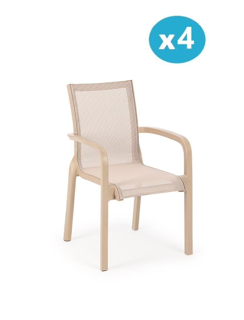 Omnipazar SY-2528 Plastik Fileli Bahçe Koltuk Sandalye 4'lü Set Bej