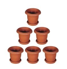 Omnipazar SY-5910 Antik Tabaklı Saksı Takımı 10 lt No 3 Kahverengi 6 Adet