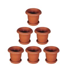 Omnipazar SY-5910 Antik Tabaklı Saksı Takımı 10 lt No 3 Kahverengi 6 Adet