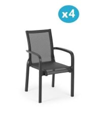 Omnipazar SY-2528 Plastik Fileli Bahçe Koltuk Sandalye 4'lü Set Siyah