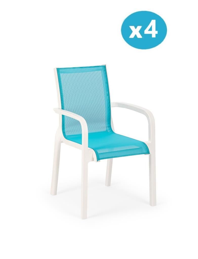 Omnipazar SY-2528 Plastik Fileli Bahçe Koltuk Sandalye 4'lü Set Turkuaz