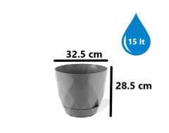 Omnipazar KRS-456 Yakamoz Tabaklı Plastik Saksı Takımı 15 Litre No 6 Gri