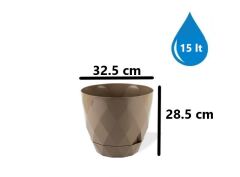 Omnipazar KRS-456 Yakamoz Tabaklı Plastik Saksı Takımı 15 Litre No 6 Kahverengi