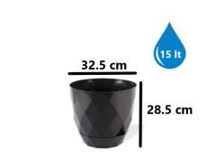 Omnipazar KRS-456 Yakamoz Tabaklı Plastik Saksı Takımı 15 Litre No 6 Antrasit (116)