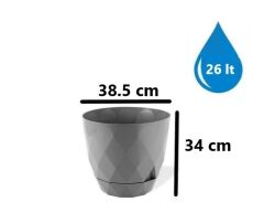 Omnipazar KRS-457 Yakamoz Tabaklı Plastik Saksı Takımı 26 Litre No 7 Gri
