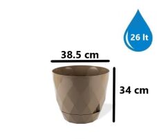 Omnipazar KRS-457 Yakamoz Tabaklı Plastik Saksı Takımı 26 Litre No 7 Kahverengi