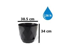 Omnipazar KRS-457 Yakamoz Tabaklı Plastik Saksı Takımı 26 Litre No 7 Antrasit (116)
