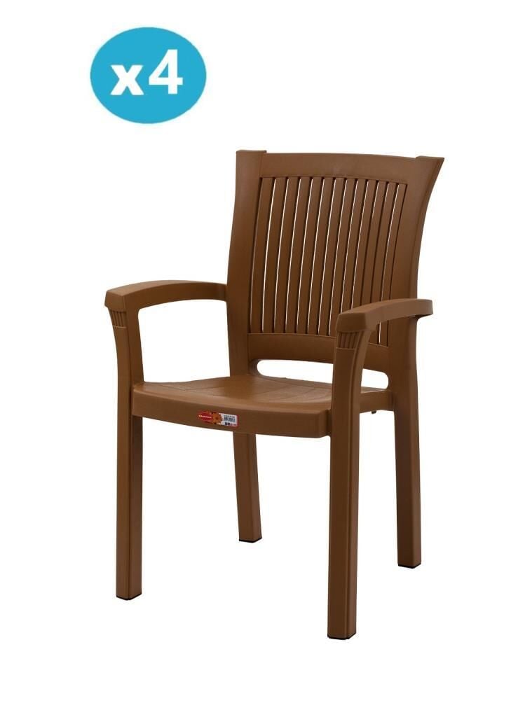 Omnipazar SY-2515 Elite Plastik Bahçe Koltuk Sandalye 4'lü Set Kahverengi
