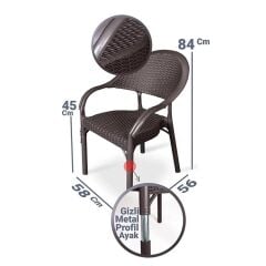 Omnipazar IRK-HK735 Bambu Rattan Desenli Plastik Bahçe Sandalye Koltuk 4'lü Set