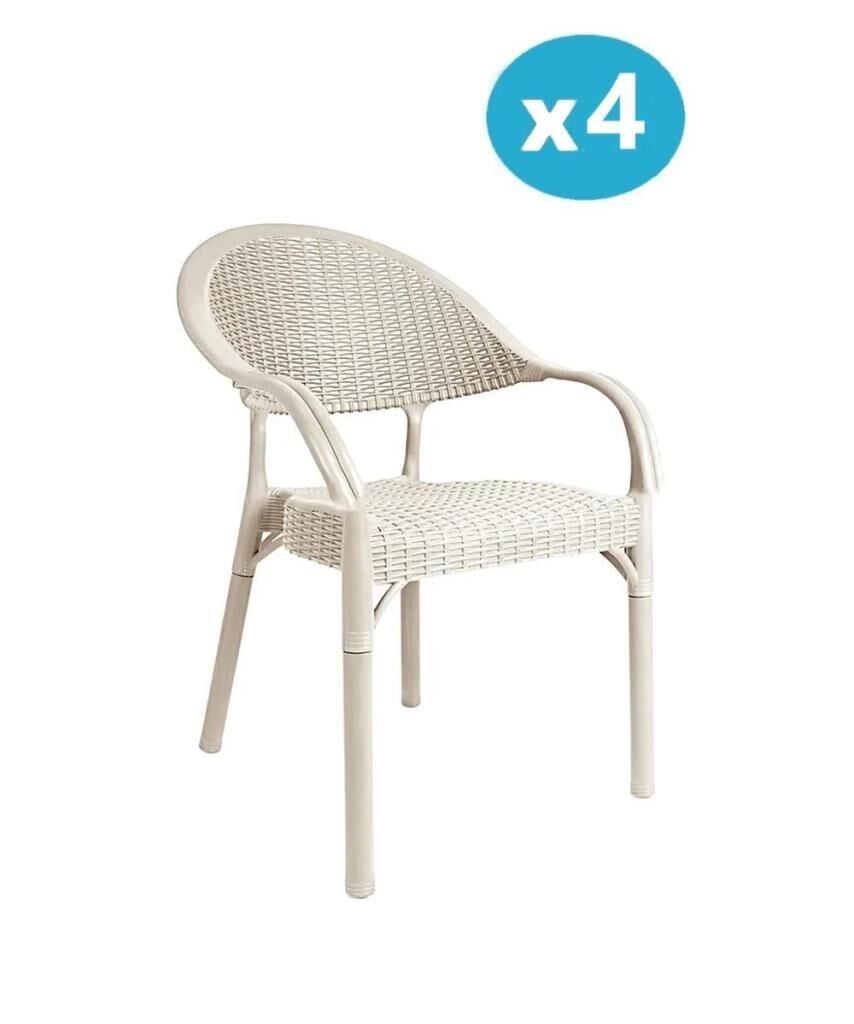 Omnipazar IRK-HK735 Bambu Rattan Desenli Plastik Bahçe Sandalye Koltuk 4'lü Set Bej