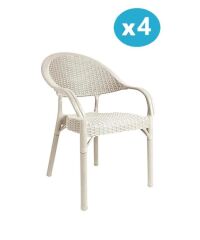 Omnipazar IRK-HK735 Bambu Rattan Desenli Plastik Bahçe Sandalye Koltuk 4'lü Set Bej
