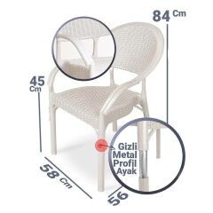 Omnipazar IRK-HK735 Bambu Rattan Desenli Plastik Bahçe Sandalye Koltuk 4'lü Set Bej