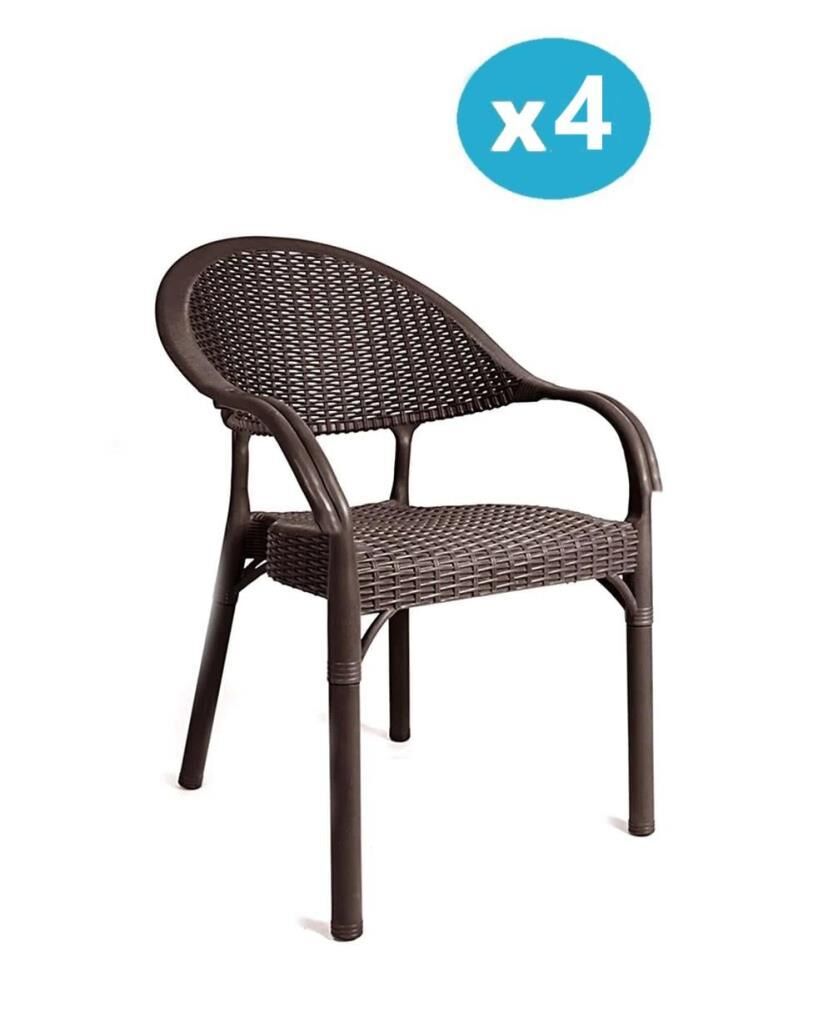 Omnipazar IRK-HK735 Bambu Rattan Desenli Plastik Bahçe Sandalye Koltuk 4'lü Set Kahverengi
