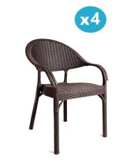 Omnipazar IRK-HK735 Bambu Rattan Desenli Plastik Bahçe Sandalye Koltuk 4'lü Set Kahverengi