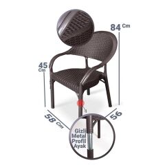 Omnipazar IRK-HK735 Bambu Rattan Desenli Plastik Bahçe Sandalye Koltuk 4'lü Set Kahverengi