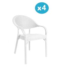 Omnipazar IRK-HK735 Bambu Rattan Desenli Plastik Bahçe Sandalye Koltuk 4'lü Set Beyaz