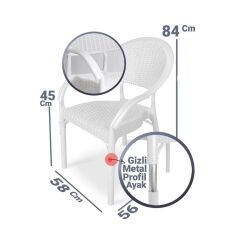 Omnipazar IRK-HK735 Bambu Rattan Desenli Plastik Bahçe Sandalye Koltuk 4'lü Set Beyaz