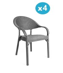 Omnipazar IRK-HK735 Bambu Rattan Desenli Plastik Bahçe Sandalye Koltuk 4'lü Set Gri