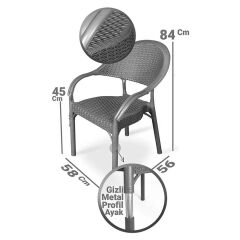 Omnipazar IRK-HK735 Bambu Rattan Desenli Plastik Bahçe Sandalye Koltuk 4'lü Set Gri
