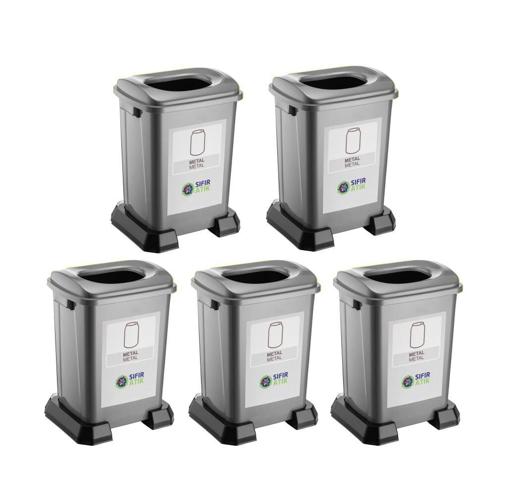 Omnipazar SY-4395 Sıfır Atık Metal Geri Dönüşüm Çöp Kutusu 50 lt Gri 5 Adet