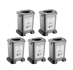 Omnipazar SY-4395 Sıfır Atık Metal Geri Dönüşüm Çöp Kutusu 50 lt Gri 5 Adet