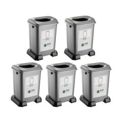Omnipazar SY-4395 Sıfır Atık Metal Geri Dönüşüm Çöp Kutusu 50 lt Gri 5 Adet