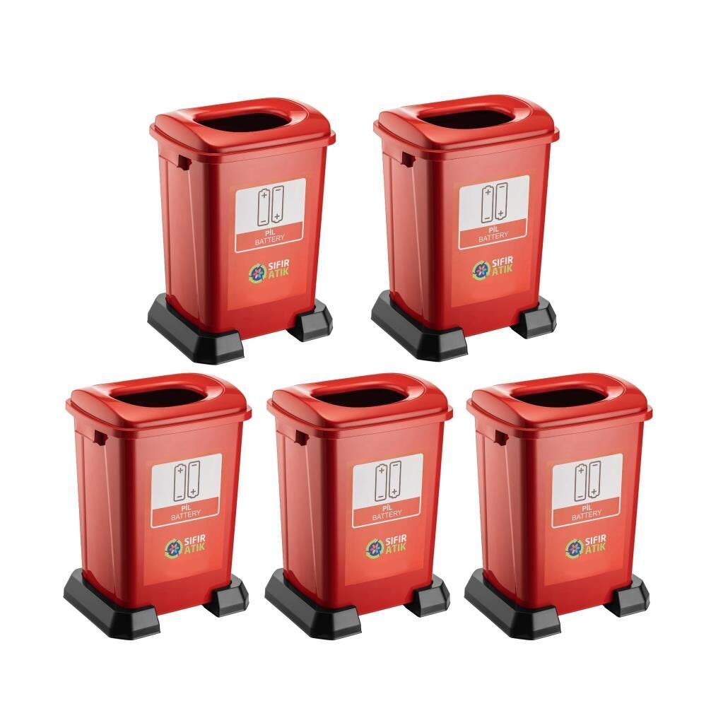 Omnipazar SY-4395 Sıfır Atık Pil Geri Dönüşüm Çöp Kutusu 50 lt Kırmızı 5 Adet