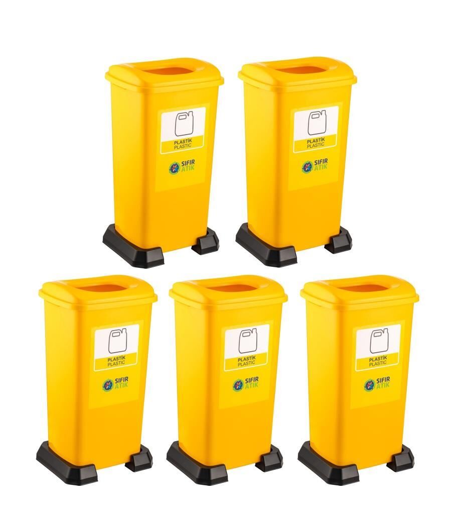 Omnipazar SY-4398 Sıfır Atık Plastik Geri Dönüşüm Çöp Kutusu 70 lt Sarı 5 Adet