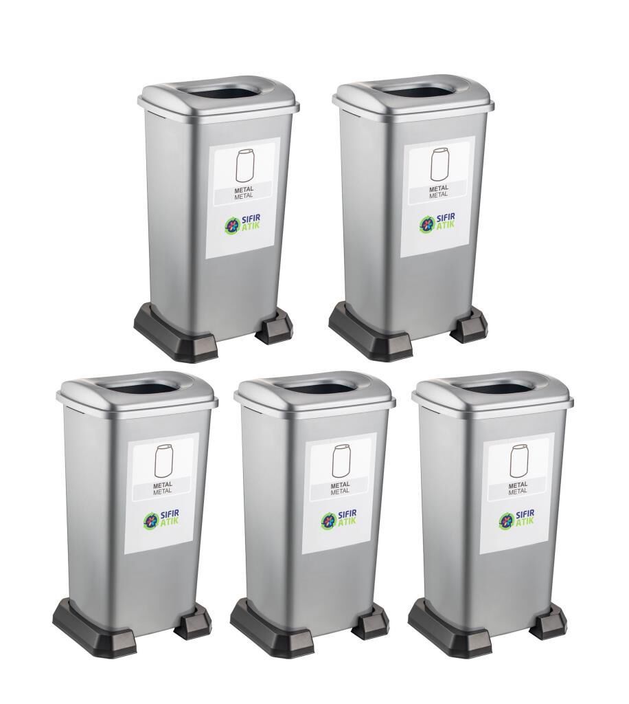 Omnipazar SY-4398 Sıfır Atık Metal Geri Dönüşüm Çöp Kutusu 70 lt Gri 5 Adet