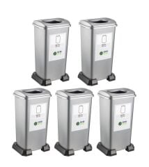 Omnipazar SY-4398 Sıfır Atık Metal Geri Dönüşüm Çöp Kutusu 70 lt Gri 5 Adet