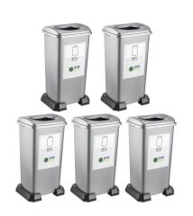 Omnipazar SY-4398 Sıfır Atık Metal Geri Dönüşüm Çöp Kutusu 70 lt Gri 5 Adet