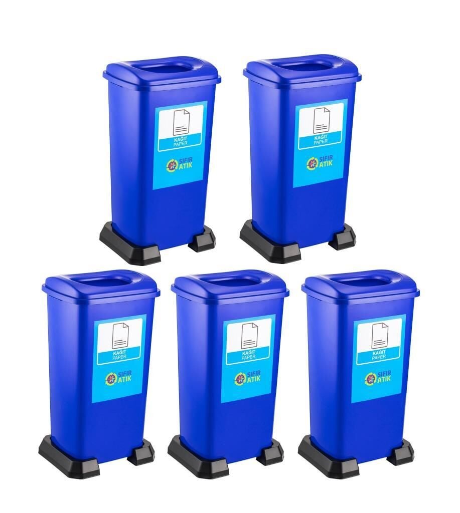 Omnipazar SY-4398 Sıfır Atık Kağıt Geri Dönüşüm Çöp Kutusu 70 lt Mavi 5 Adet
