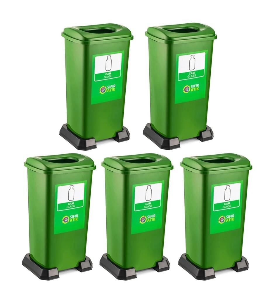 Omnipazar SY-4398 Sıfır Atık Cam Geri Dönüşüm Çöp Kutusu 70 lt Yeşil 5 Adet
