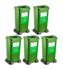 Omnipazar SY-4398 Sıfır Atık Cam Geri Dönüşüm Çöp Kutusu 70 lt Yeşil 5 Adet